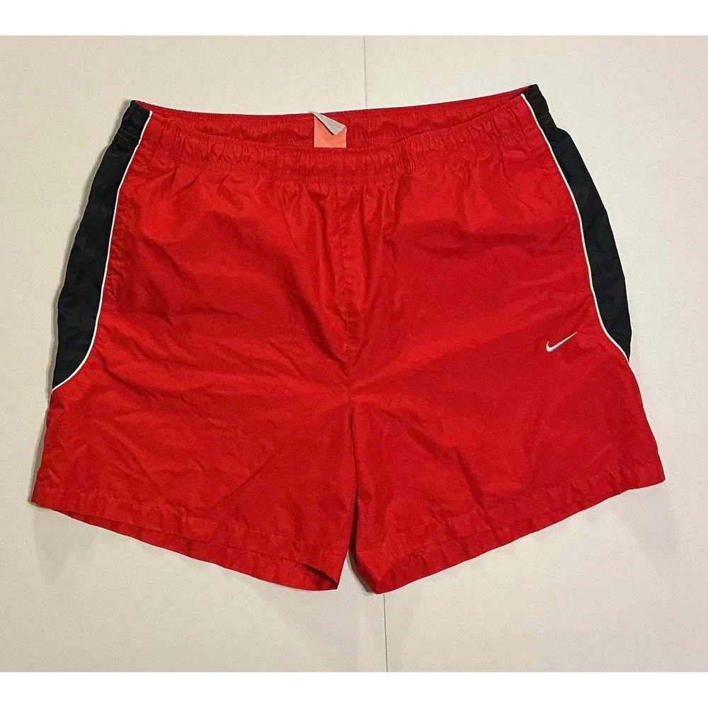 VTG Y2K Nike Athletic Dept Mens XL Red Black Running Shorts Nylon‎ Swoosh